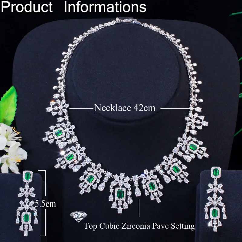 CWWZircons Роскошные зеленые кубические цирконы, женские свадебные украшения, ожерелье, серьги, комплекты ювелирных изделий, аксессуары для свадебного платья T0611 (art.: 3a355b78088) - 3a355b78088