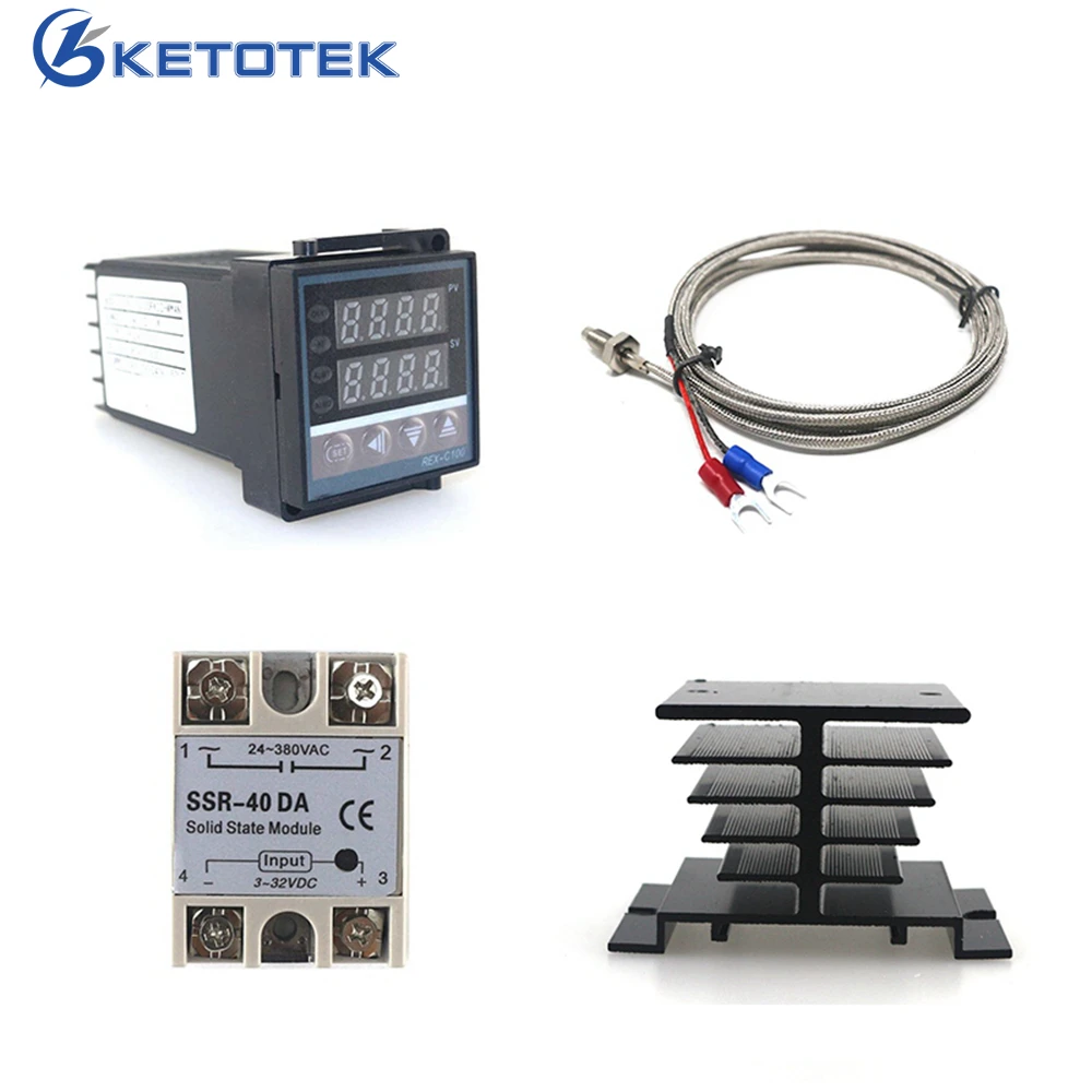 REX-C100 Digital PID Temperatur Controller REX C100 40DA Relais SSR Ausgang Thermostat Kit + K Thermoelement Sonde/Kühlkörper