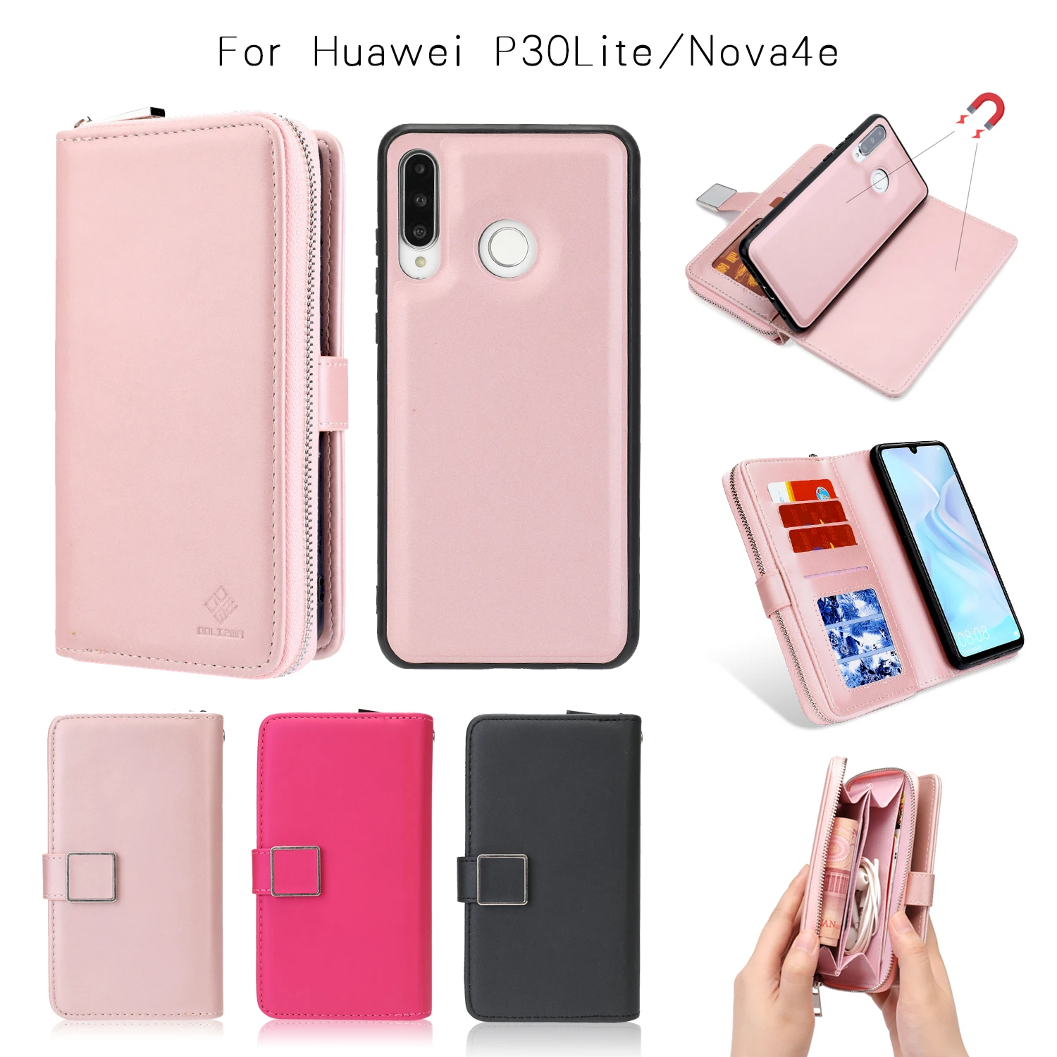 Роскошный кожаный флип-чехол на магните для huawei P30 Lite, чехол для телефона, съемная сумка на молнии, противоударный чехол для huawei P30 Pro