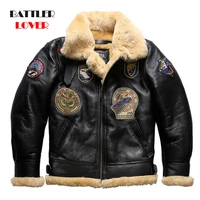 european us size high quality super warm genuine sheep leather coat for mens shearling bomber military fur jacket male overcoats