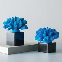 european resin blue coral ornaments with marble base creative living room bookcase coral crafts home decoration birthday gifts
