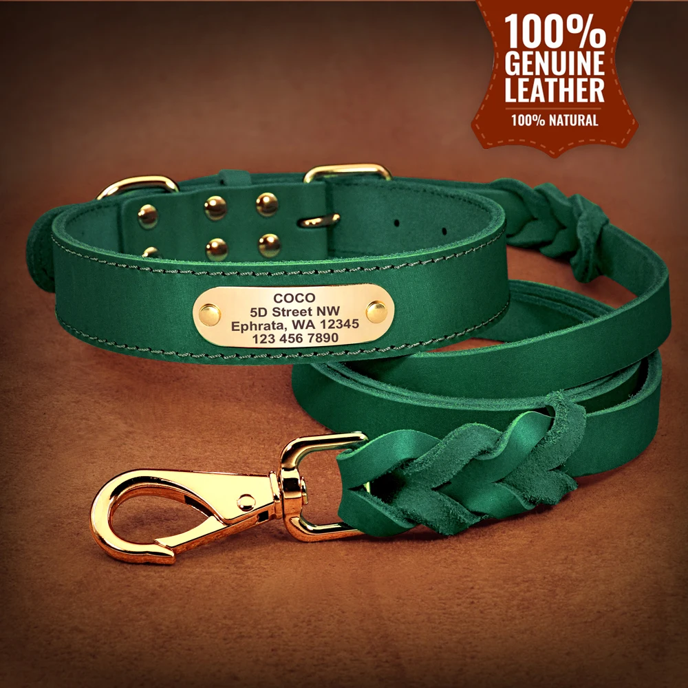 Ошейник из натуральной кожи под заказ персонализированный поводок для собак