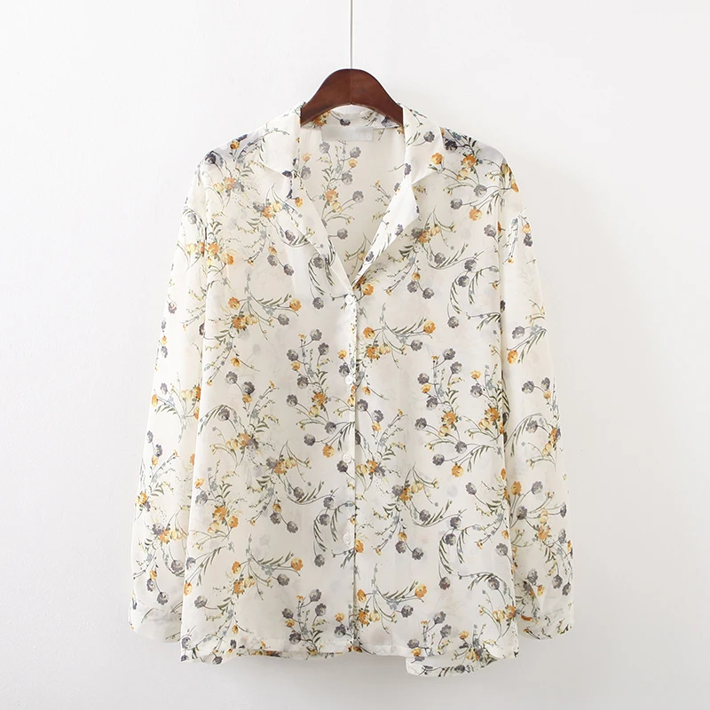Autumn Loose single breasted bust 106cm Women floral printed tops fashion office lady long sleeve elegant work shirts n321 | Женская