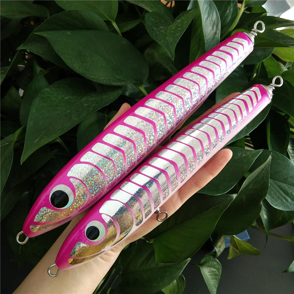 

2pcs 83g 120g Stick Bait Wood Pencil GT Popper Fishing Lure Handmade Wood Popper Hard Bait