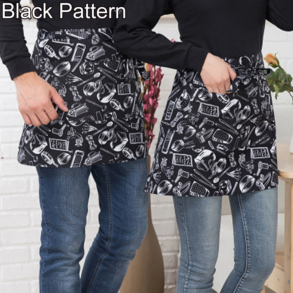 Полосатый клетчатый фартук средней длины с короткой талией и карманом для