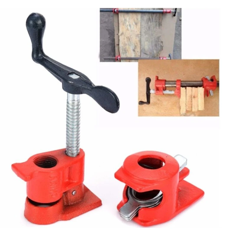 

3/4 Pipe Clamp Tough Wood Carpentry Cast Iron Wood Hinged Water Pipe Plate Red Woodworking Tools 1set Polished Surface