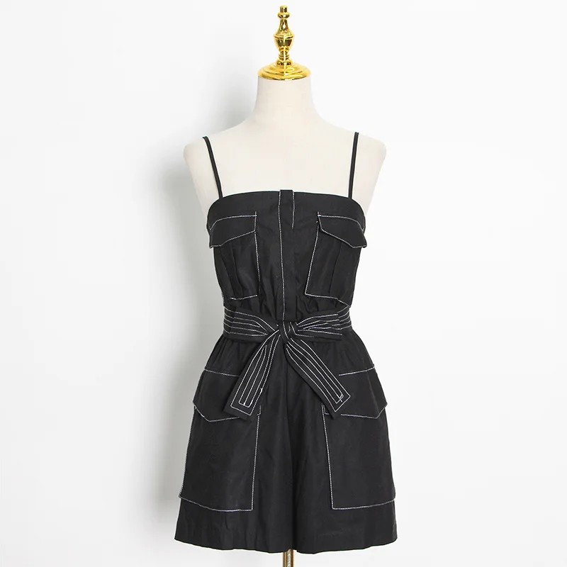 

Solid Sleeveless Jumpsuits Women 2020 Casual Playsuit Lady Playsuits Summer Playsuit Romper Loose Sashes Jumpsuit For Women