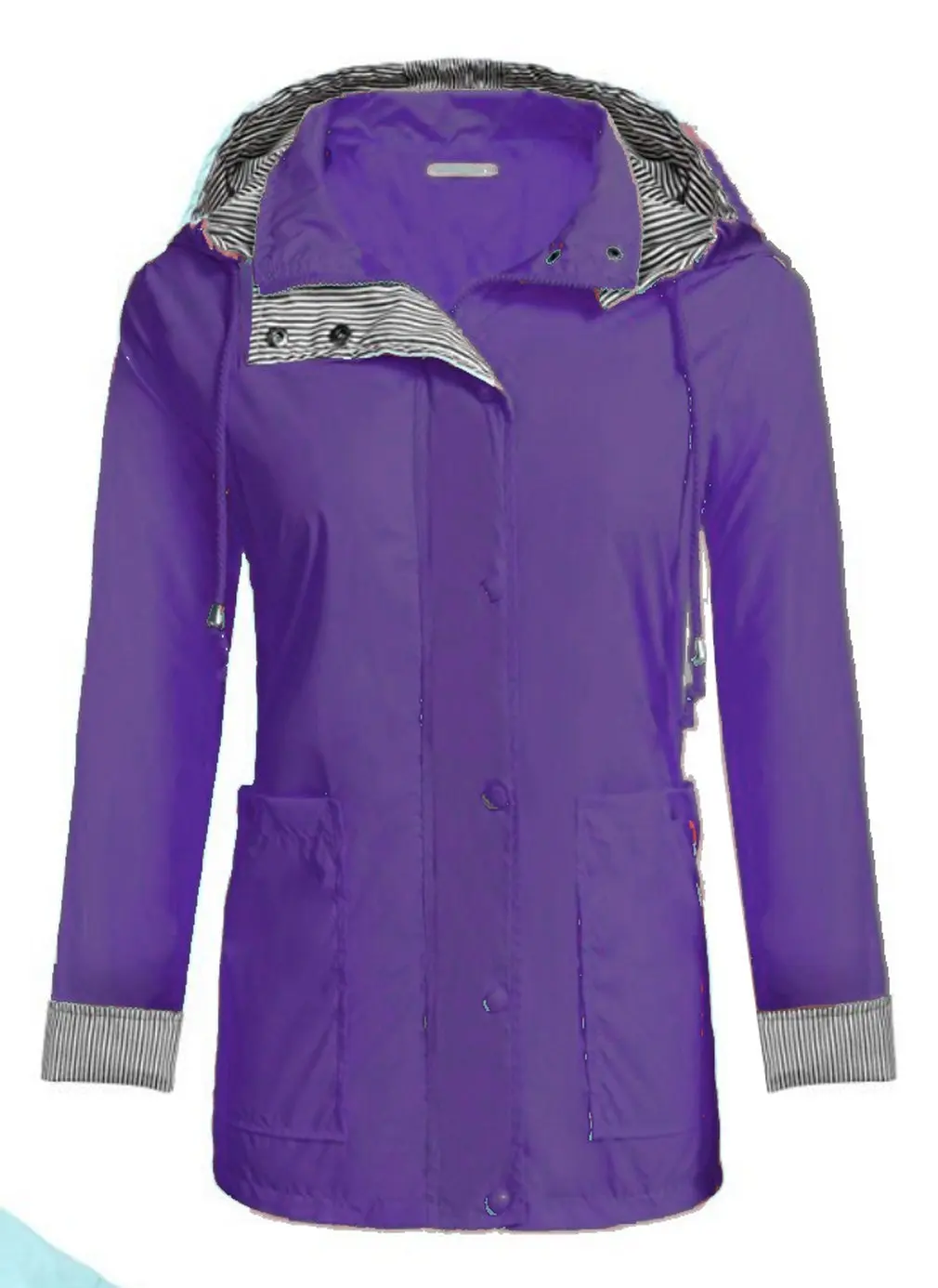 

Lightweight Women Hooded Raincoat with 2 Big Pockets Long Sleeve Waterproof Zipper Rain Jacket Outdoor Rainwear