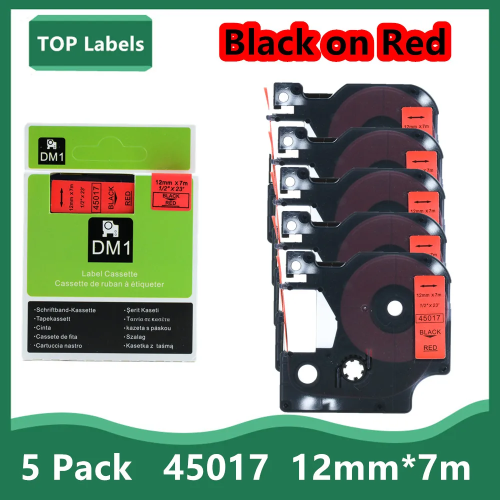 

5PK 45013 45010 45018 45017 Labeling Tape Black on White Compatible for Dymo D1 Label Manager Writer Maker 280 160 260P 12mm*7M