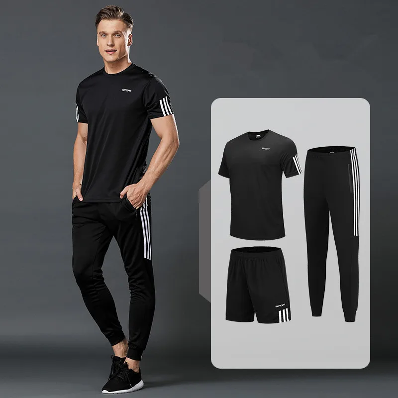 

3 Pcs/Sets Sports T-Shirt Men's Suits Running Shrits+Sports Shorts+Jogging Pants Mens Sportswear Suit Soccer Play Gym Sets 2021