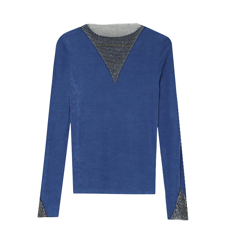 Женская футболка с V-образным вырезом осенняя Повседневная тонкая со стразами