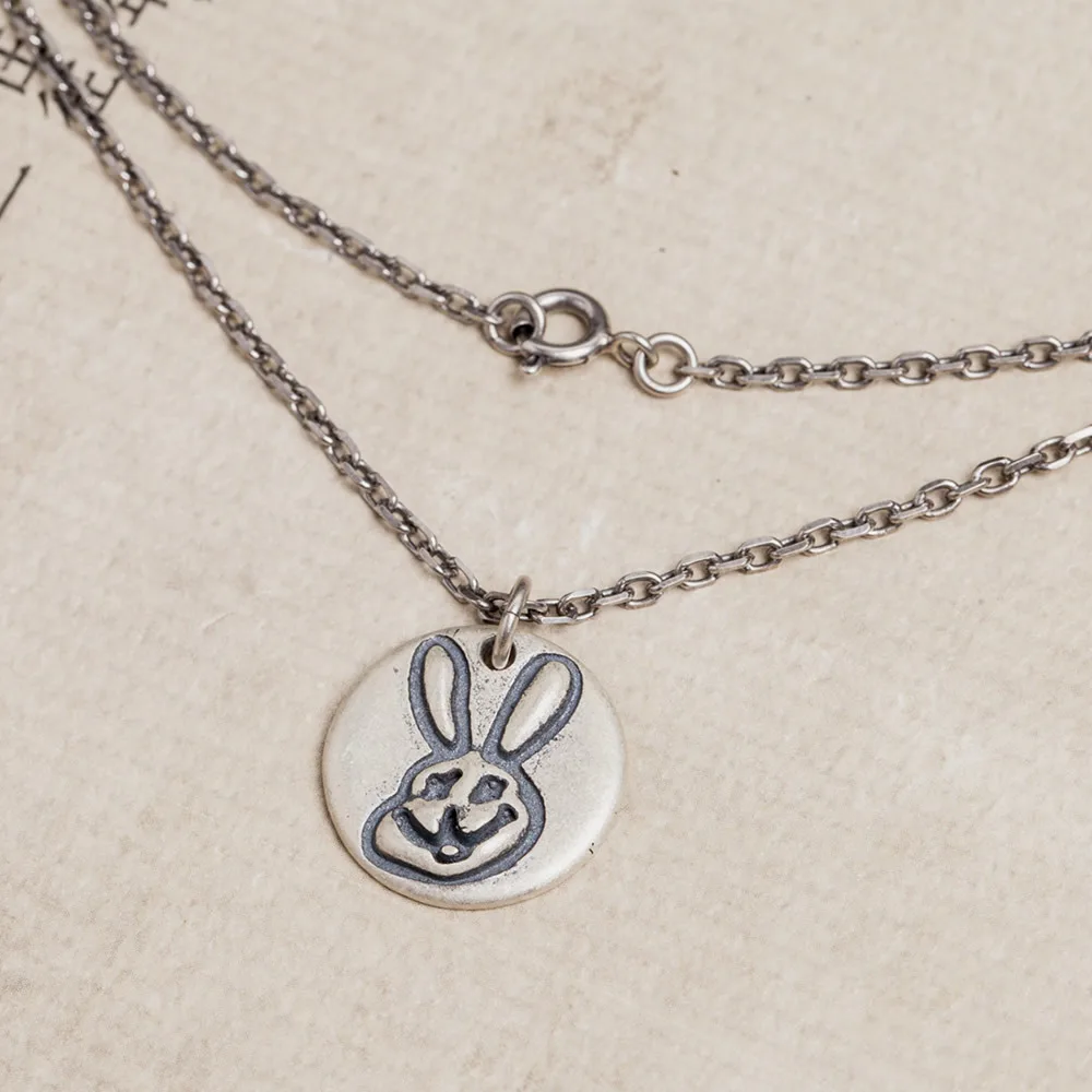 925 пробы Серебряный крутой круглый кулон в форме животного улыбка Кролик Ретро