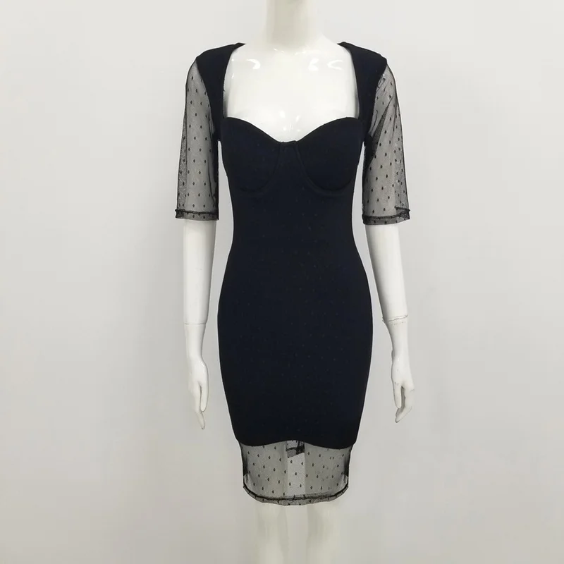 Высококачественное черное облегающее Сетчатое вискозное Бандажное платье