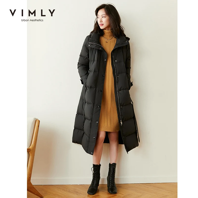 

Vimly Women's Down Jackets Fashion Hooded Zippers Solid Pockets 90% White Duck Thicken Coats Female Overcoat 50025