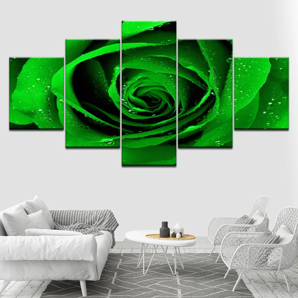 Wall Art Картины 5 шт набор зеленый темно-розовый HD с модульная Картина на холсте для