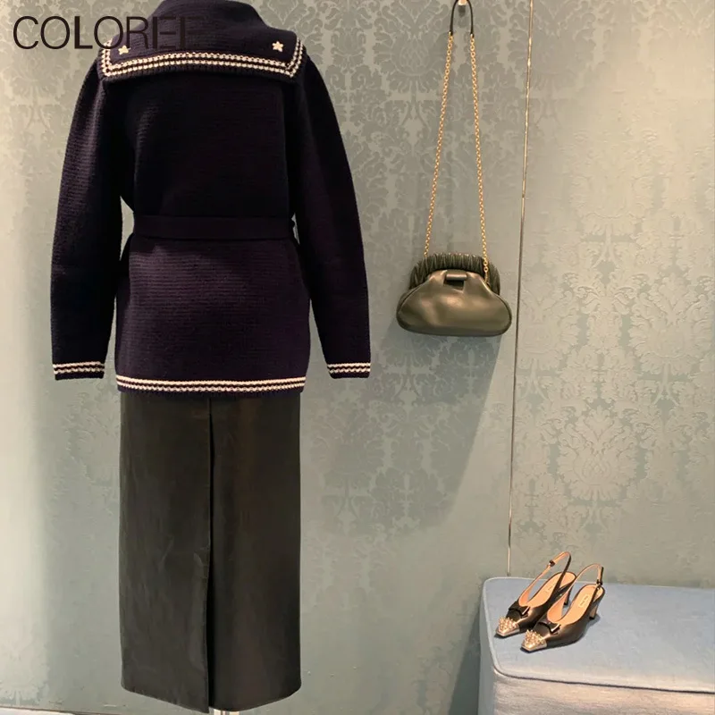 

Korean Fashion Cardigan Mujer Long Sleeve Striped Patchwork Knitted Sweater Women Casual Long Cardigan Autumn Winter Tops