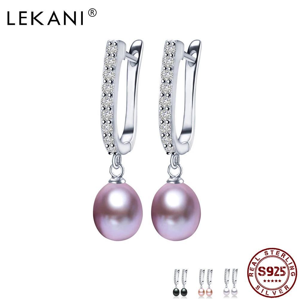 

LEKANI 925 Sterling Silver Women’s Earrings Exquisite Large Pearl Earrings Fine Jewelry To Send Friends Valentine's Day Gifts
