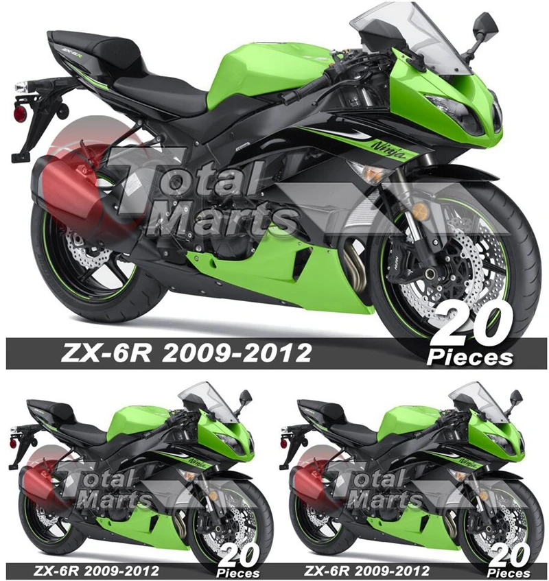 

Новый комплект обтекателей из АБС-пластика, подходит для kawasaki Ninja ZX6R 636 2009 2010 2011 6R 09 10 11 12 годов, комплект обтекателей черного и зеленого цвета