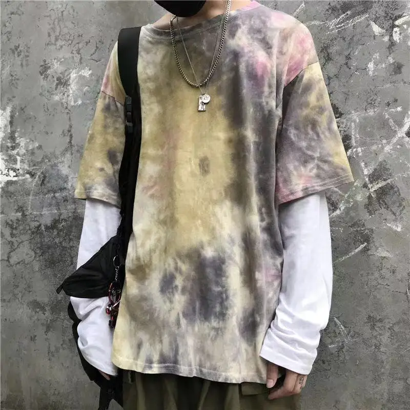 

Harajuku/футболки с рисунками букв; Поддельные 2 шт.; В стиле пэчворк Повседневная футболка с длинными рукавами для девочек; Женская и Мужская Ул...