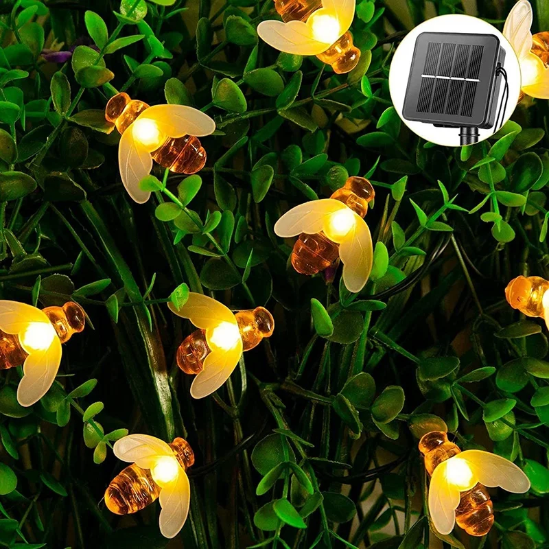 

Solar Fairy Lights, 50 Cute Honey Bees LED Lights, 8 Modes, Star Lights, Waterproof Fairy Decorative Lights For Outdoors