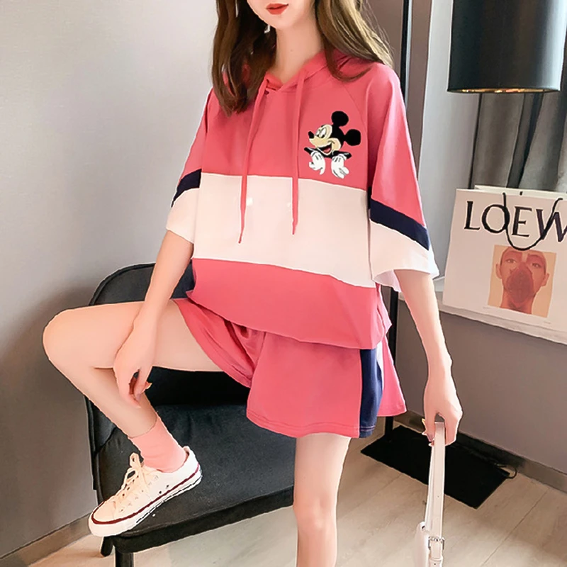 

Disney Luxury Elegant Print Women Two Piece Set Elastic Home Loose Short Sleeve Sweater Female Shorts Sweatsuit Anime Hoodies