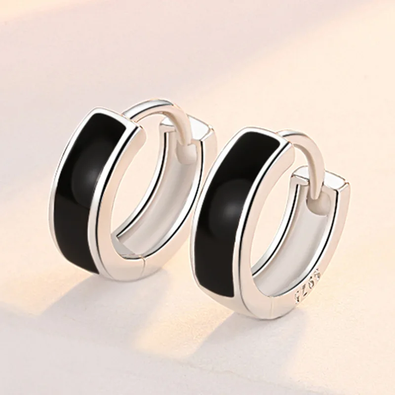 

MEYRROYU Silver Color Geometry Black Round Hoop Earrings Female Classic Jewelry Accessories Party Cерьги B Kорейсом Cтиле