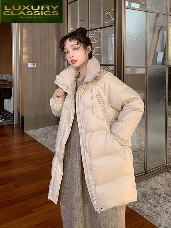 Женское зимнее пальто пуховик куртка на утином пуху женское теплое длинное
