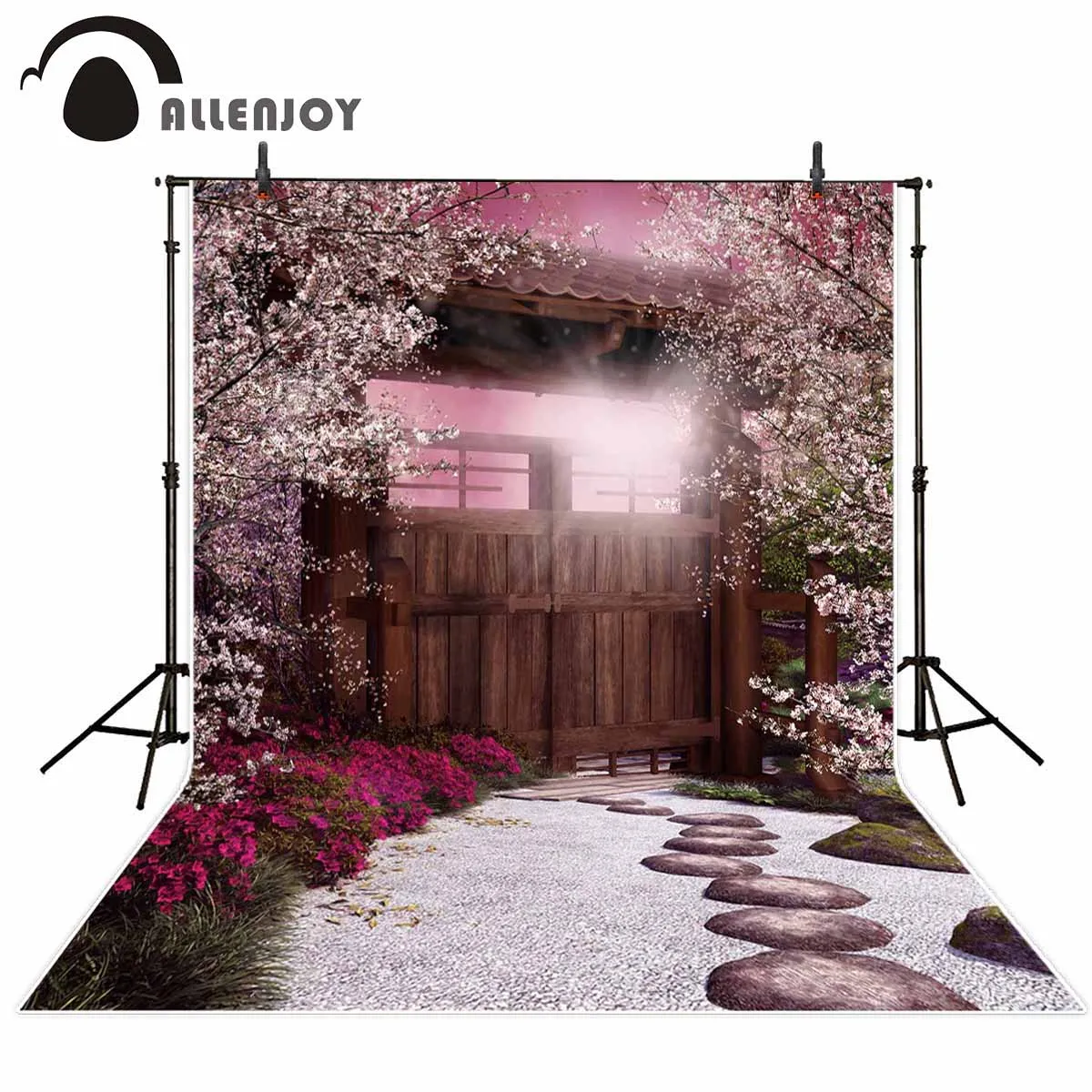 

Allenjoy dreamy vintage patio backdrop for photography Wooden door Cherry tree garden photo background fotografia photophone