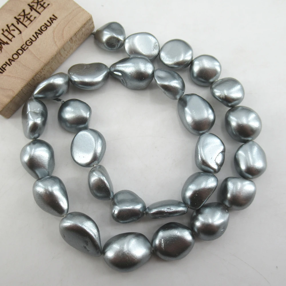 APDGG Wholesale 5 Strands Big Natural Tooth Silver Grey Shell  Pearl Beads 15'' Loose Beads Jewelry Making DIY