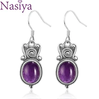 natural 8x10mm oval amethyst drop earrings 925 sterling silver earring for women engagement wedding party gift jewelry