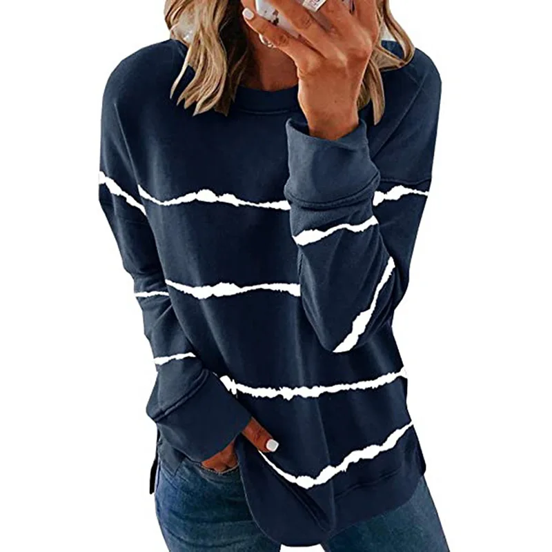 

wsevypo New Autumn Women Striped Blouse Casual Long Sleeve Round Collar Pullover Tops Ladies Loose Shirts Plus Size Female S-5XL