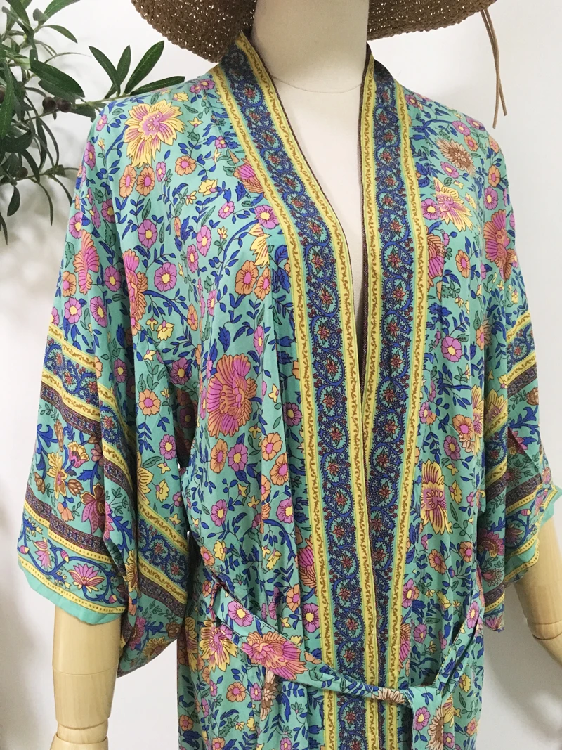 Винтажное длинное кимоно GypsyLady с цветочным рисунком блузка топ в стиле бохо