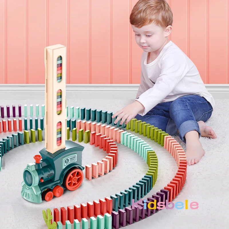 Kids Electric Domino Train Car Set Sound &amp Light Automatic Laying Dominoes Brick Blocks Game Educational Christmas Gift Toy | Игрушки и
