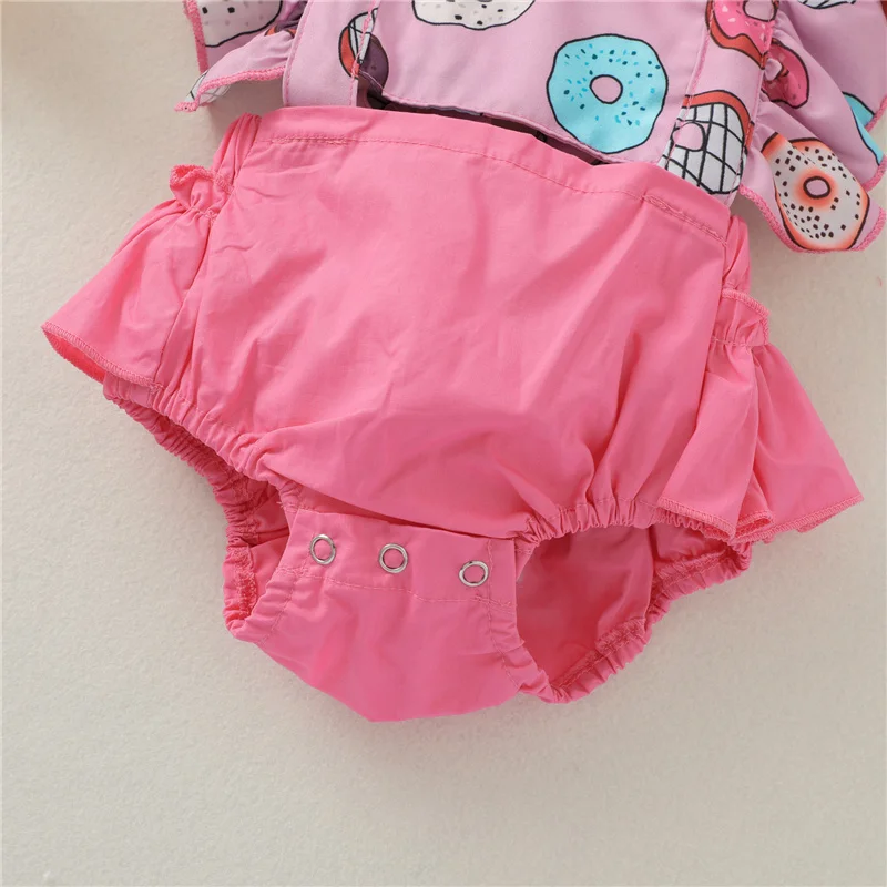 

2Pcs Baby Girls Casual Summer Clothes Sets,0-2Year Newborn Girl Sweet Cute Doughnut Print Ruffle Sleeve Romper with Headband Set