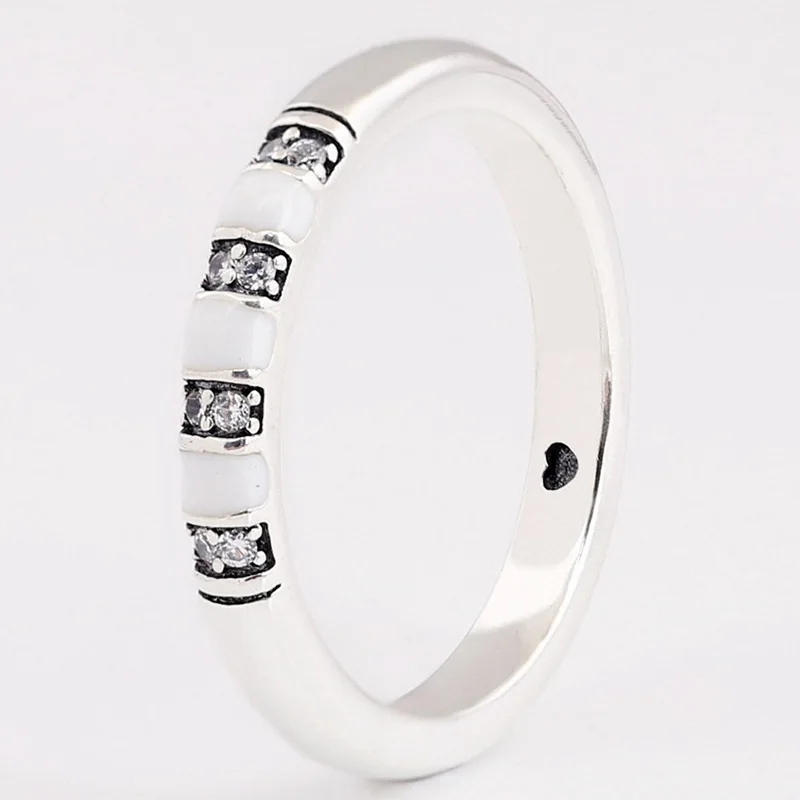 

Original 925 Sterling Silver Pan Ring White Enamel Spacer Ring For Women Wedding Party Gift Fashion Jewelry