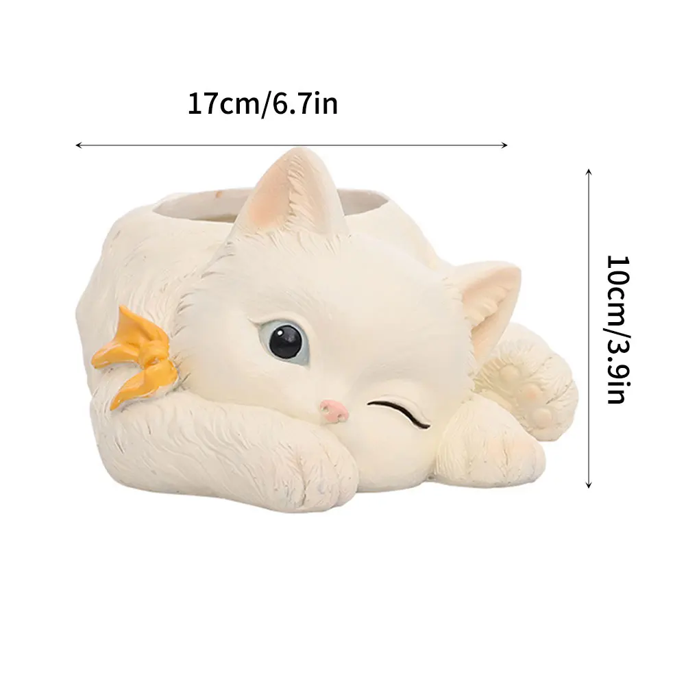 

Cute Cat Succulent Plant Pot Cactus Bonsai Flower Pots White Cat Decorative Shape Small Planter Pots For Home Office Desk