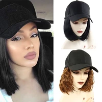 baseball cap short wigs for women heat resistant fiber black hair wig brown synthetic bob wigs for sale