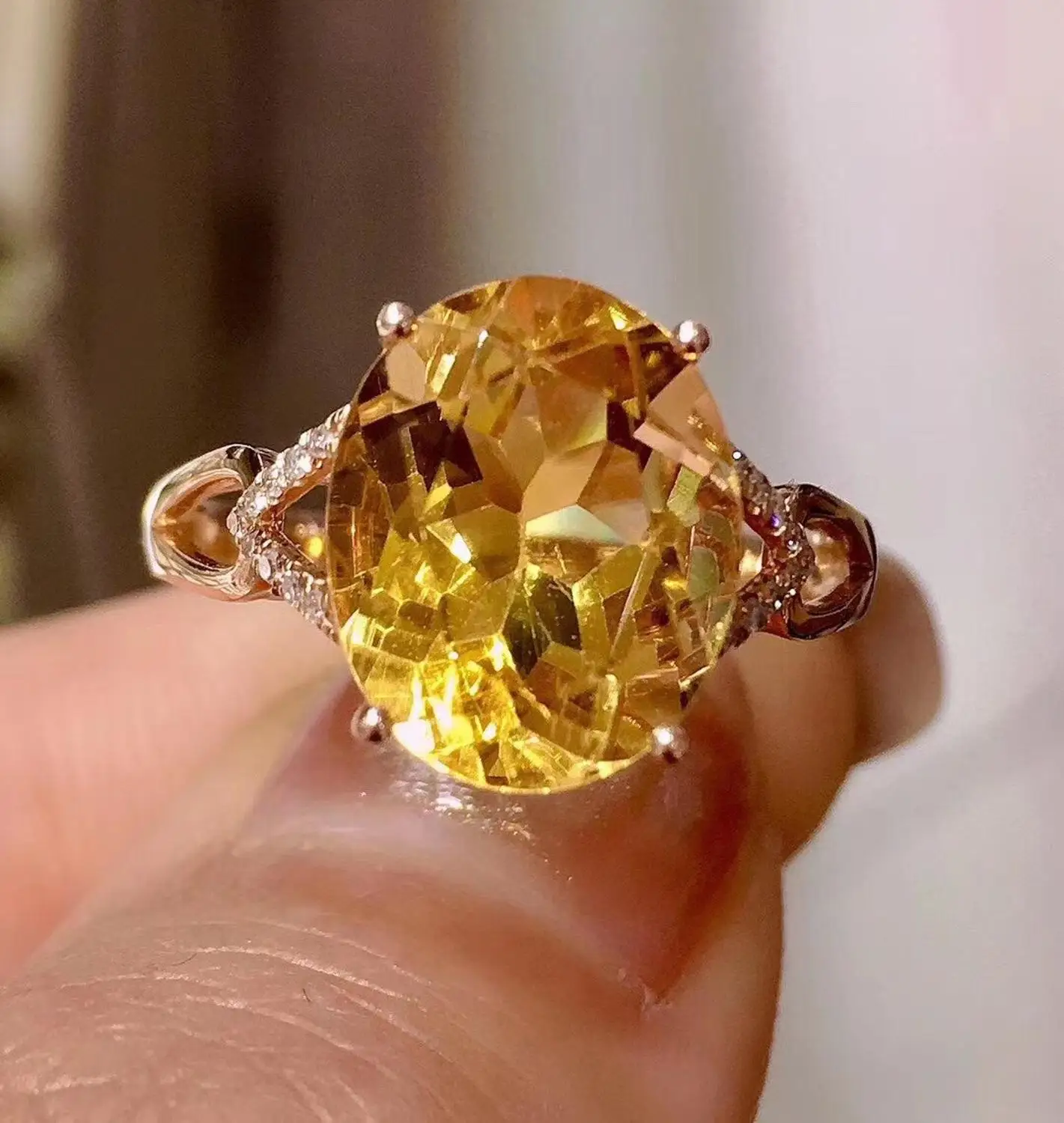 Y428 кольцо цитрин 18 К золото AU750 натуральный 3.6ct шикарные Бриллианты Женские