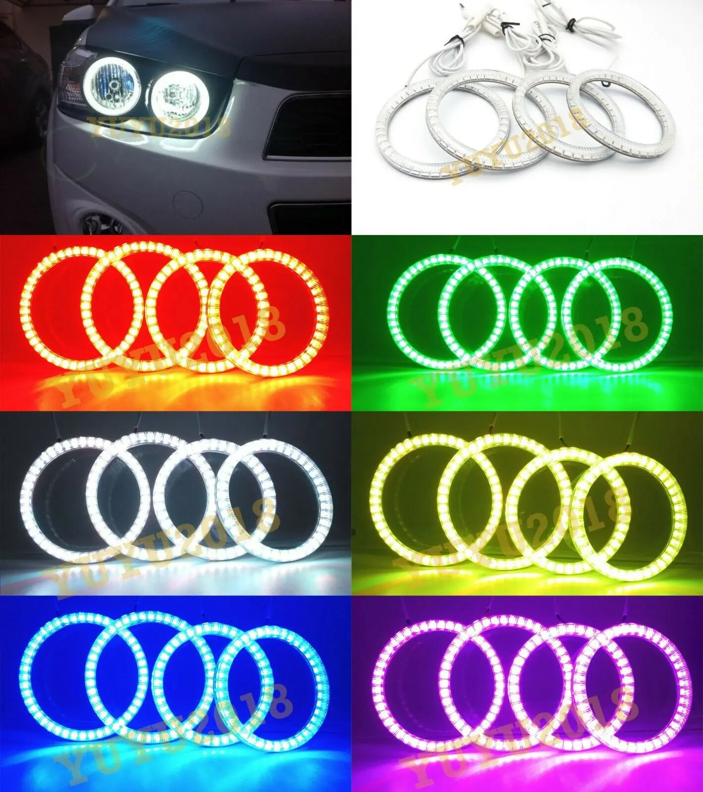 Светодиодные кольца с ангельским глазом и ореолом RGB подходят для Chevrolet AVEO Sonic T300