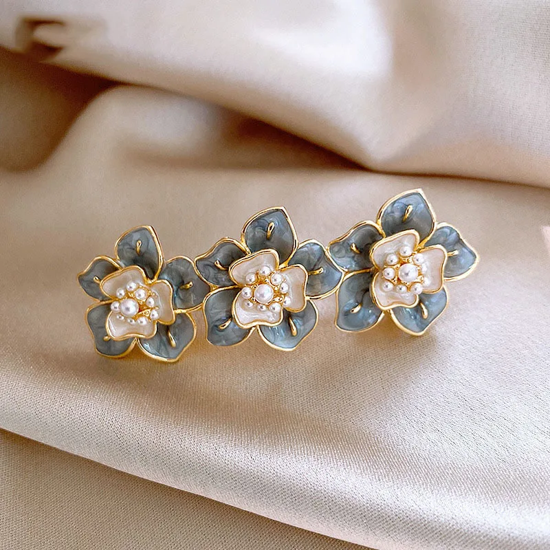 

Flowers Women Spring Hair Clips Elegant Pearls Gold Edge Headwear Hairpin Girls Bangs Side Hairgrips Sweet Barrettes Accessories