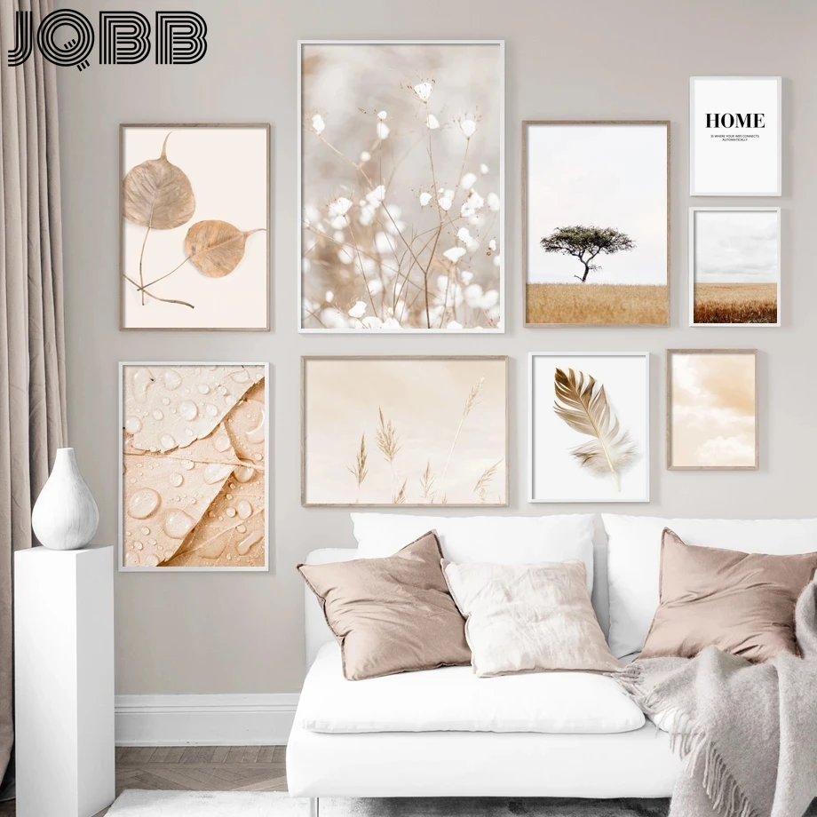 

Autumn Plant Beige Feather Landscape Nordic Posters And Prints Wall Art Canvas Painting Wall Pictures For Living Room Home Decor