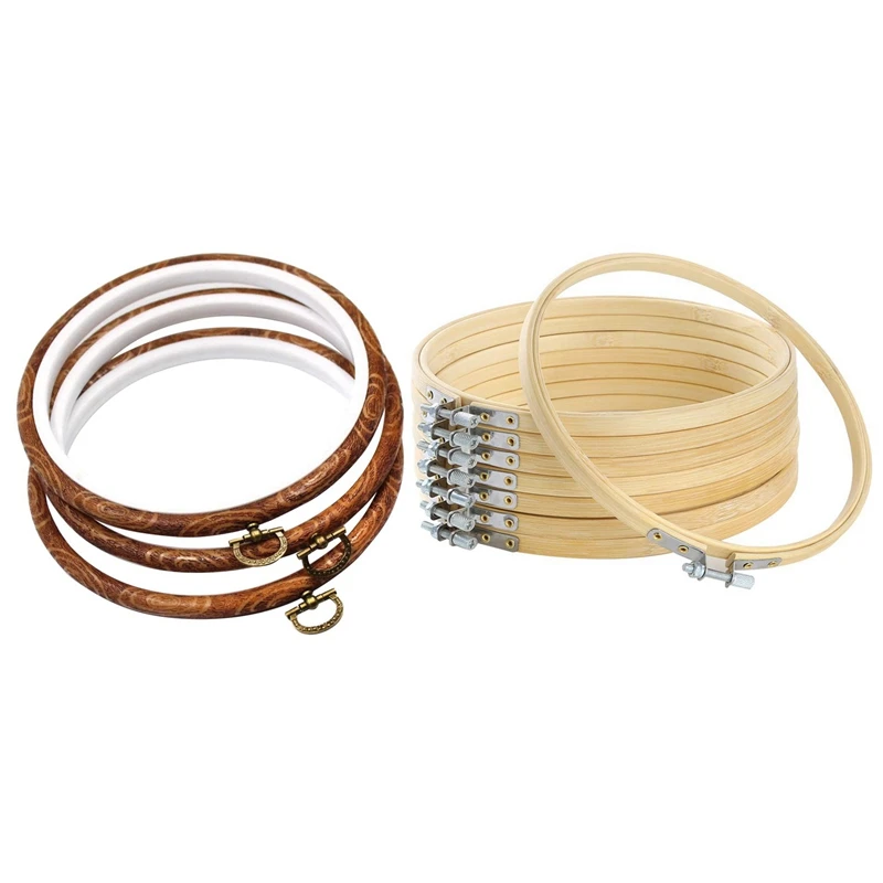 

HOT 8Pcs 7 Inch Embroidery Hoops Wooden Round Adjustable Bamboo Circle Cross Stitch Hoop Ring Bulk & 3Pcs 5.3 Inch Round Embroid