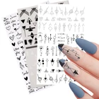 3D Черно-белые наклейки для ногтей геометрические художественные линии Переводные слайдеры абстрактное лицо лист цветок Маникюр Фольга