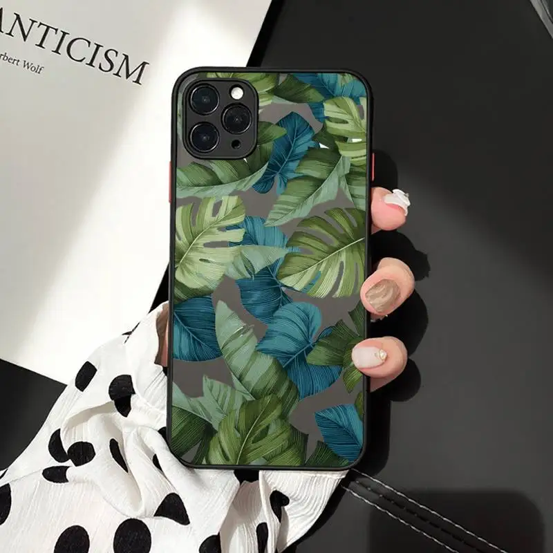 

Vintage Banana Leaves pattern luxury Phone Cases funda matte transparent For iphone 7 8 11 12 plus mini x xs xr pro max cover