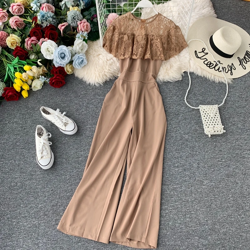 Женский кружевной комбинезон Ажурный с цветочной вышивкой и оборками высокой