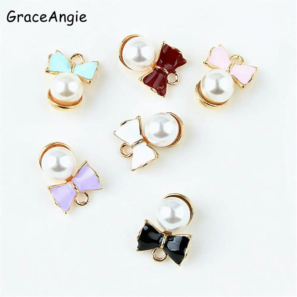 10 шт. эмалированные Подвески с жемчугом и бантом | Украшения аксессуары