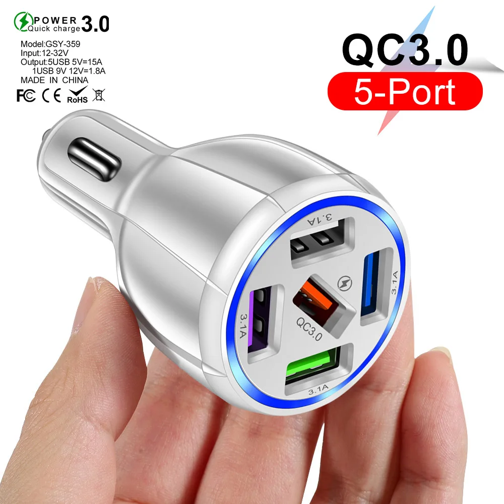 

Автомобильное зарядное устройство Mini 5 USB, быстрая зарядка 4,0 3,0 QC 60 Вт, быстрая зарядка для iPhone 12 Pro X Xiaomi, зарядное устройство, адаптер в автомо...