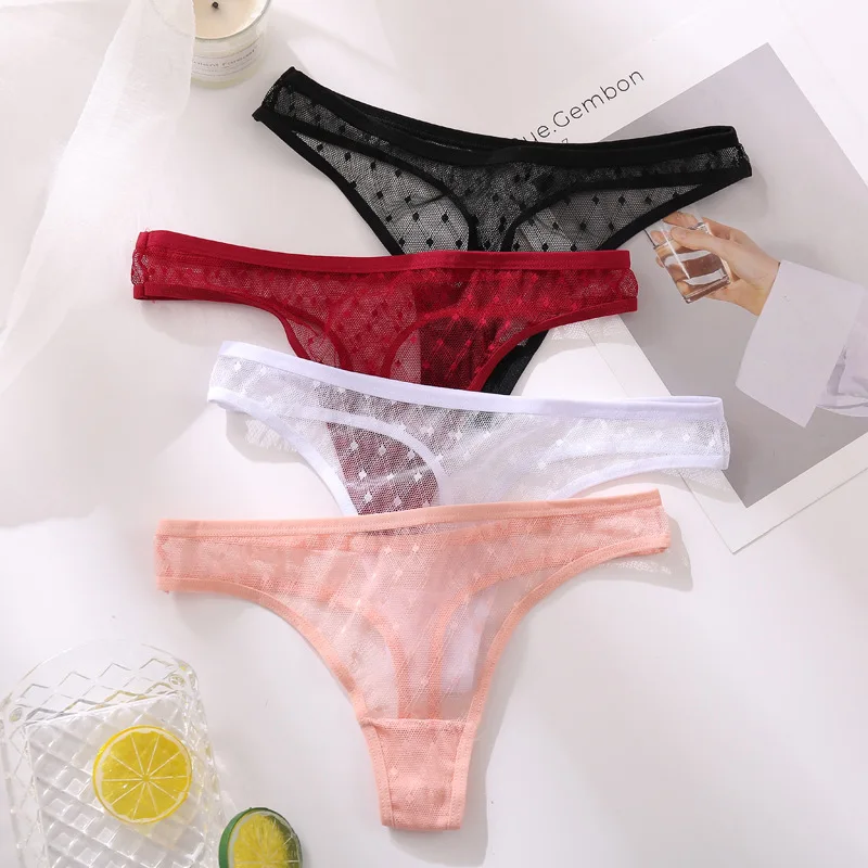 

2021 New Women Lace Thongs Sexy Transparent G-string Panties Girl Dots Lace T-back Underwear Low-Waist Female Underpants M-XL
