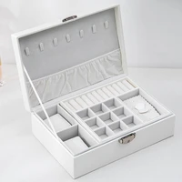 2021 jewelry box creative leather storage earring portable multi layer makeup storage box pu watch box necklace rings holder