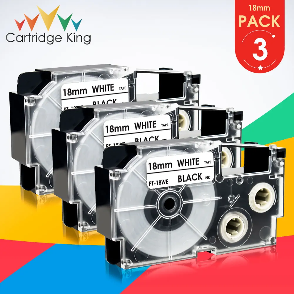 

3PCS 18mm XR-18WE Black on White Label Tape for Casio 18mm Label Maker Compatible Ribbon Printer CW-L300 KL-430 KL-C500 KL-G2